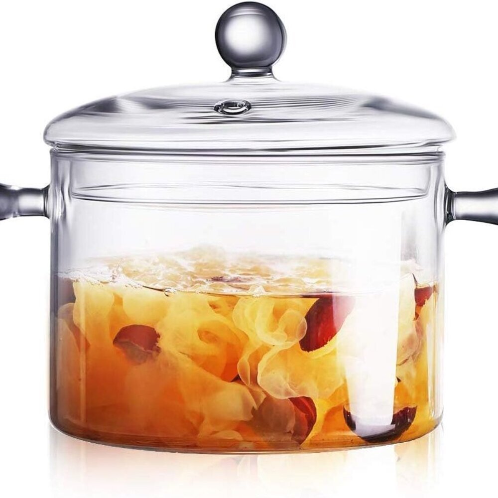 Glass Saucepan with Cover, 1.5L/50 FL OZ Heat-resistant Glass Stovetop Pot and P